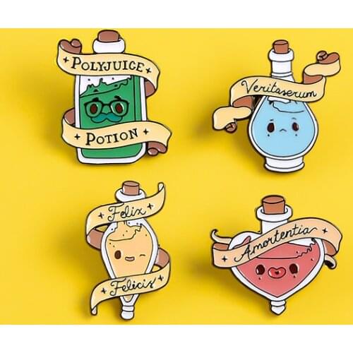 Magic potion enamel pins Cartoon bottle badges Good luck love transformation truth brooches Lapel clothes pin Movie jewelry gift
