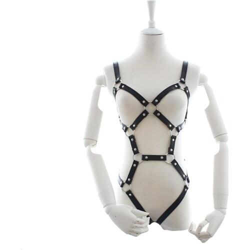 Adult Erotic accessories PU Leather Body Harness for Women Fetish Slave Bondage Restraints exposed Breast Chastity Belt