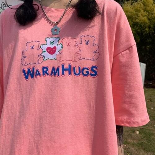 Cartoon Bear Super Cute Japanese Style Cotton T Shirts Women Oversized Summer Tshirts 2021 New Harajuku Teens Girls Kawaii Tees