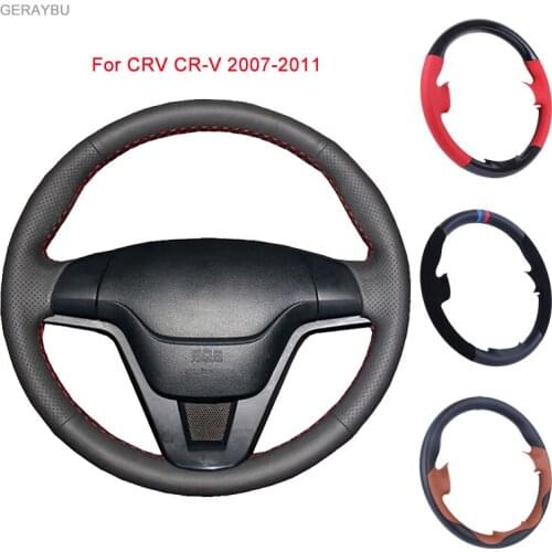 GERAYBU Custom DIY Black Leather Hand-sewn Car Steering Wheel Cover For Honda CRV CR-V 2007-2011 Breathable Wear-resistant