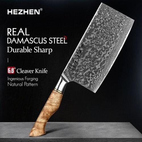 HEZHEN 7 inch Cleaver Knife Damascus Steel Knife VG10 Core Kitchen Cooking Tool Super Sharp New Arrival Durable Kitchen Knives