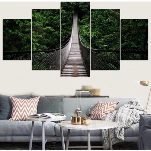 Art Pictures Frame Living Room Wall HD Printed 5 Panel Canyon Suspension Bridge Landscape Home Decor Posters Modern Painting