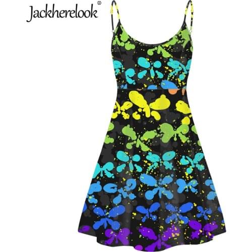 Jackherelook Summer Sleeveless Mini Slip Dress for Womens Colorful Rainbow Butterfly Animal Print Ladies Backless Party Dresses