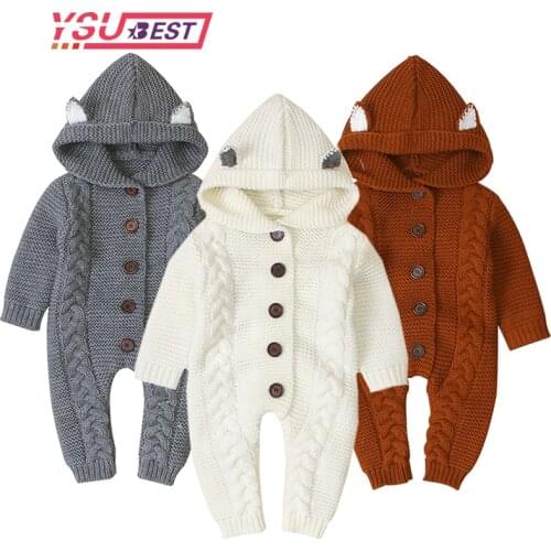 0-3Y Baby Rompers Knitted Long Sleeve Cartoon Knit Newborn Boys Girls Jumpsuits Autumn Winter Toddler Children Overalls Clothing
