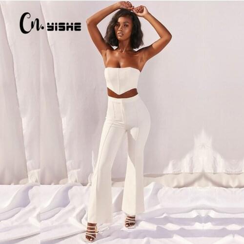 CNYISHE Strapless Autumn Two Piece Matching Sets Women Tracksuits Crop Top and Leggings Long Pant Sexy Club Sets Fashion Outfits