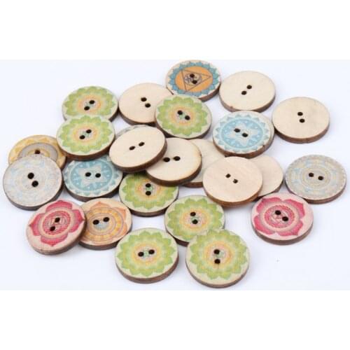 30pcs Round Botoes Decorativos Wooden Sewing buttons Flower Painted for Handmade Scrapbooking Crafts Accessories 20mm MT0869