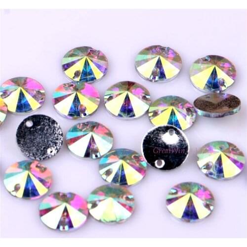 10mm to 20mm Round Clear Crystal AB Flatback Sewing On Resin Beads Sew On Rhinestone Crystal Stones 2 Holes For Dress Garment