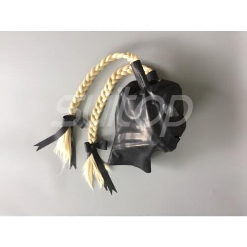 Latex marks rubber hoods with two hair pieces Pigtails