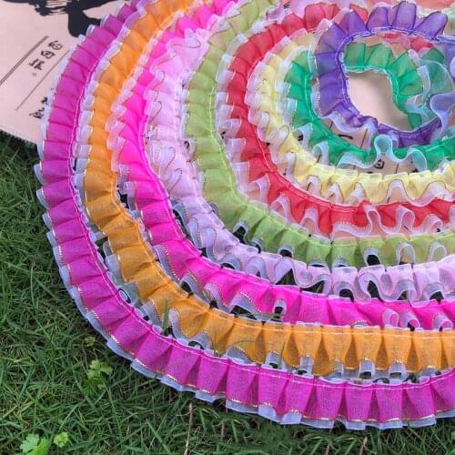 2 mters Snow Gauze Ribbon Gold Edge Snow Gauze Wrinkle Ribbon DIY Toy Doll Dress Trim Curtain Clothing Decoration Accessories
