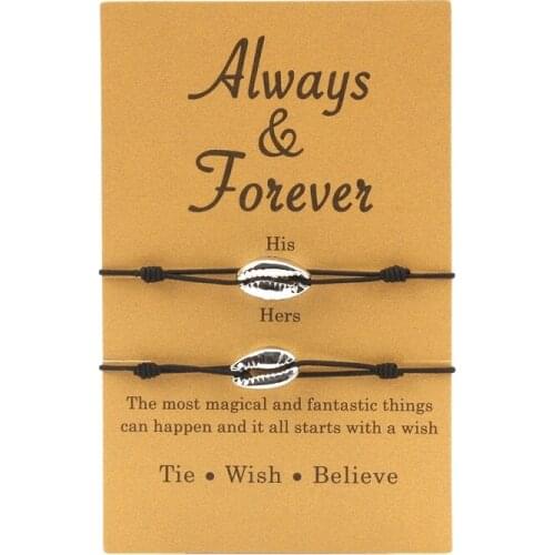 Make a Wish Paper Card Adjustable Seashell Handmade Woven Bracelet 2 Pcs/Set Couple Bracelets Set Fashion Jewelry Gift