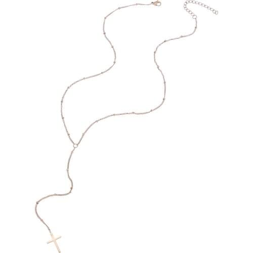 Mavis Hare Stainless Steel Y Necklace with Cross Pendant Choker Necklace Bead Chain as Beach Girl Fashion Jewelry