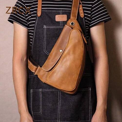 ZRCX Genuine Leather Chest Bag For Men Casual Messenger Bags Fashion Mens Chest Pack Large Capacity Business Bag Vintage Style