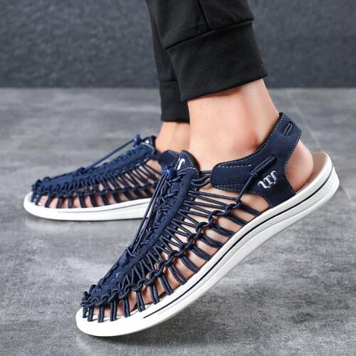 Handmade Weaving Men sandals plus size 37-45 shoes for men summer beach footwear white sandals men 2019 top quality brand shoes