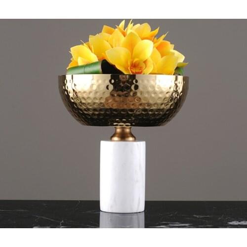 Soft Metal Ornaments Light Luxury Creative Marble Flower Hotel Clubhouse Decorative Vase Flower