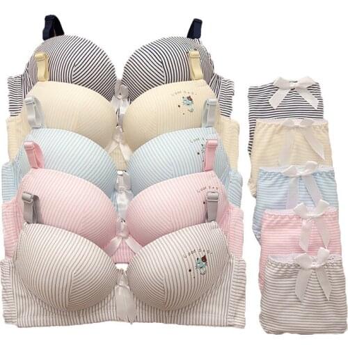 Girls Students Stripe Cartoon Print Training Bras Set Young Girl Comfortable Gathered Type Bra Kids Intimates Children Underwear
