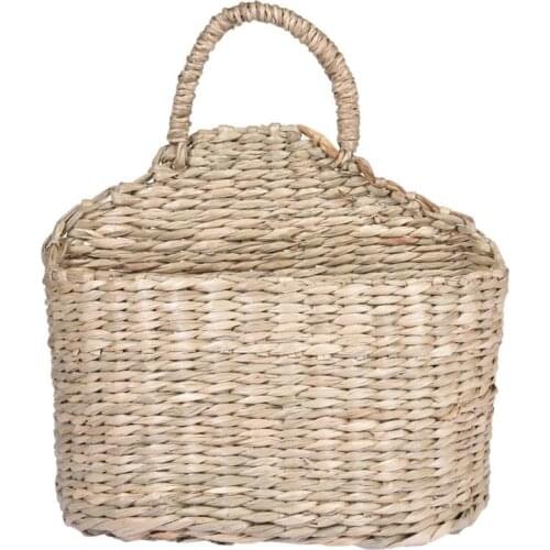 Wall Hanging Woven Basket Home Decor Rustic Straw Storage Basket Handmade Rattan Woven Flower Basket Storage Box Home Decoration