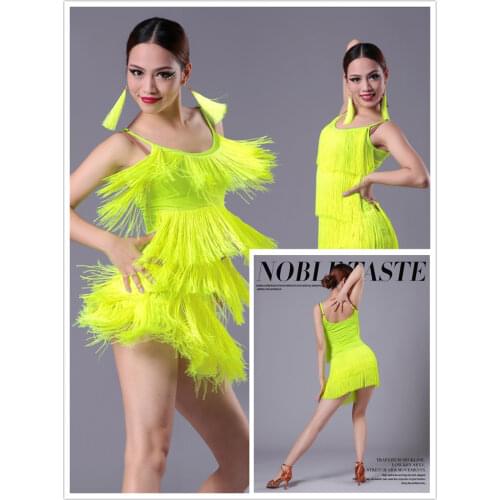 Girls Women Modern Ballroom Latin Dance Dress Tassel Fringe Salsa Tango Dance Costume Sexy Red Black Performance Stage Wear