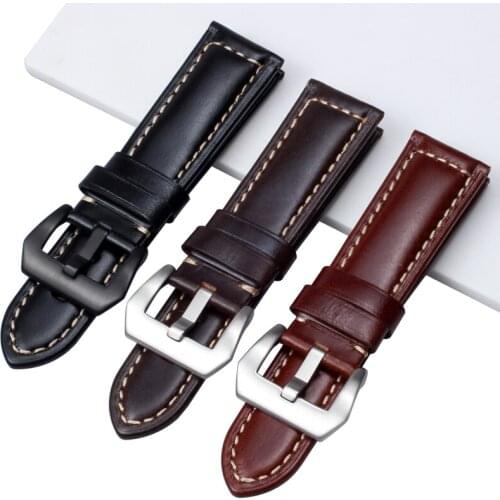 Oil Wax Cow Leather Watchbands Black Brown 20MM 22MM 24MM 26MM For PAM00441 438 Mens Retro Wristband Watch Straps bracelets