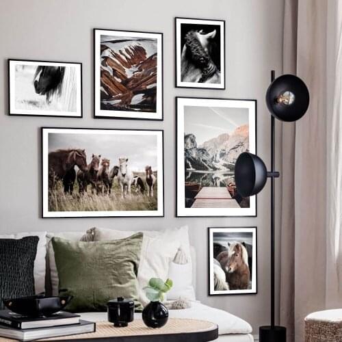 Scandinavian Poster Horse Lake Mountain Nature Landscape Nordic Wall Art Canvas Print Botanical Painting Home Decoration Picture