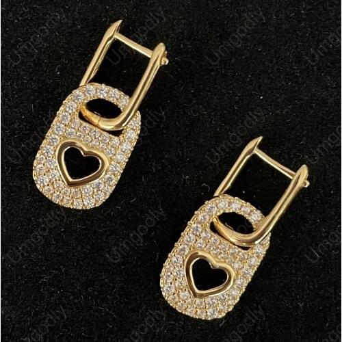 UMGODLY Fashion Earrings Yellow Gold Color Love Hear Lock Hoop Earrings New FUN CRAZY LOVE Women Girl Party Brand Jewelry Gift