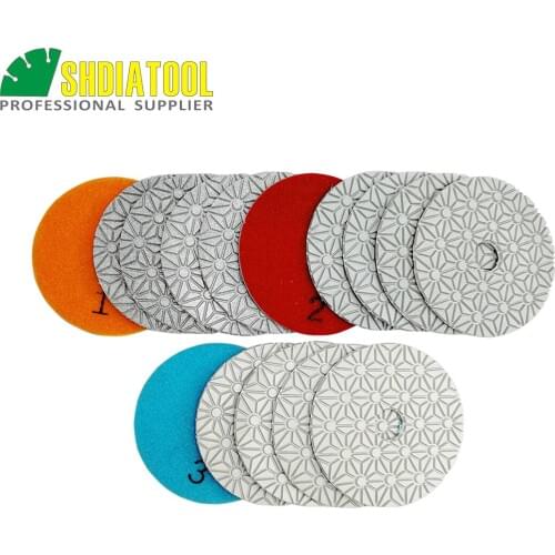 SHDIATOOL 5sets Flexible 100mm 3 Steps Diamond Resin Bond Polishing Pads Dia 4inch Sanding Discs Wet For polishing Stone Marble