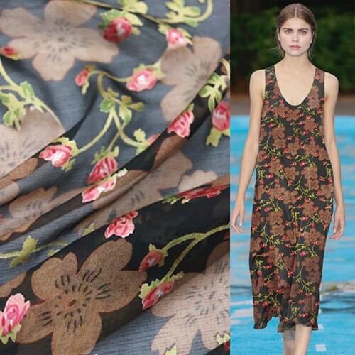 Vintage small flower print silk burnt-out silk fabric,silk gauze fabric 9momme 44" width,SBO016