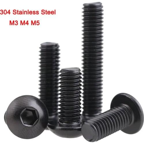 304 Stainless Steel DIN7380 Black Round Head Hex Head Screw Hex Hexagon Socket Pan Round Button Head Screw M3 M4 M5