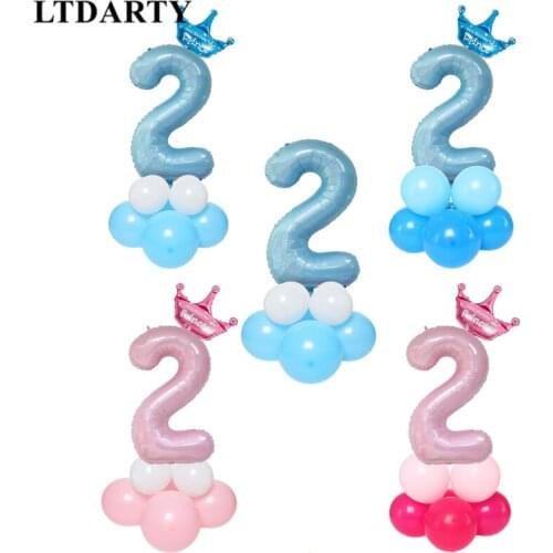 10pcs/40inch numbers pearlescent blue aluminum balloons for boys and girls 2 years old pink blue birthday balloon baby shower