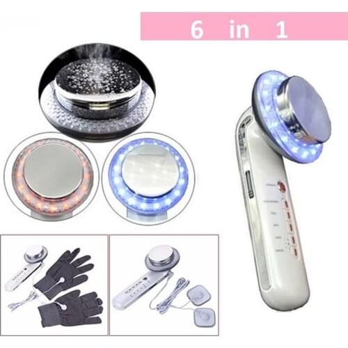 High quality 6 in 1 EMS weight loss ultrasonic photon red blue treat galvanic massage slimming body facial massager with gloves