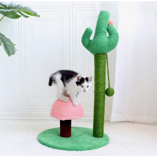 Funny Pet Cat Tree Cactus Cat Climbing Scratching Post Toy With Ball Cat Climbing Frame Nest Tree House Furniture Shelves