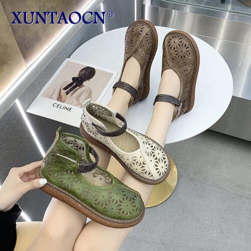 2021 Summer Hollow Breathable Sandals Womens Shoes Retro Art Casual Comfortable Thick-soled Big Head Doll Sandals zapatillas