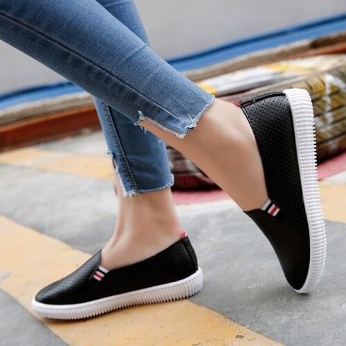 Women Sneakers White Flats Cut-Out Loafers Pu Leather Slip on Shoes Low Heels Casual Ladies Shoes