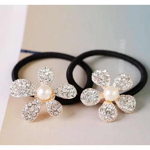 Women Cute Scrunchies Hair Tie Girls Headdress Pearls Rhinestone Flower Elastic Rubber Rope Bands Hair Accessories Headwear