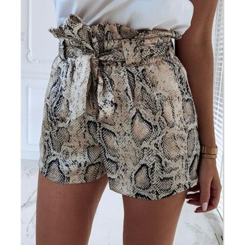 Summer Women Casual Snake Print Shorts 2019 New Summer Women Casual Lace Up Elastic High Waist Snake Print Shorts