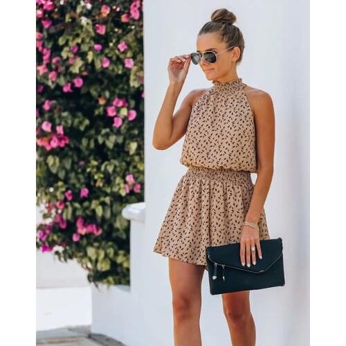 2021 Casual Print Strapless Playsuit Women Vintage Hollow Out Sleeveless Holiday Beach Short Jumpsuits Summer Loose Playsuits