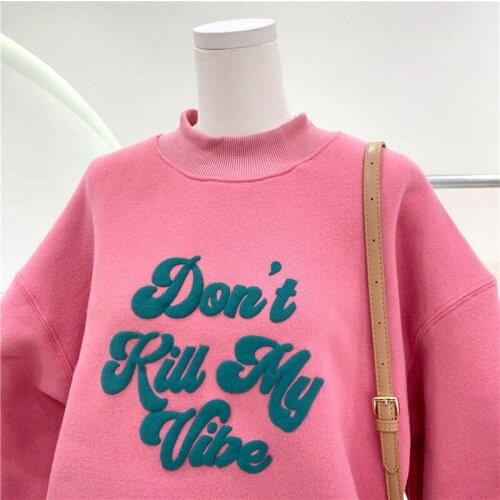 2021 Lettter Print Women Oversized Long Sleeve Pullover Sweatshirt Harajuku Autumn and Winter Crewneck Pink Top Ladies
