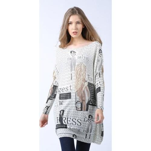 Sweater women autumn and winter 2021 new printed mid-length loose bottoming shirt oversized sweater pullover aesthetic sweater