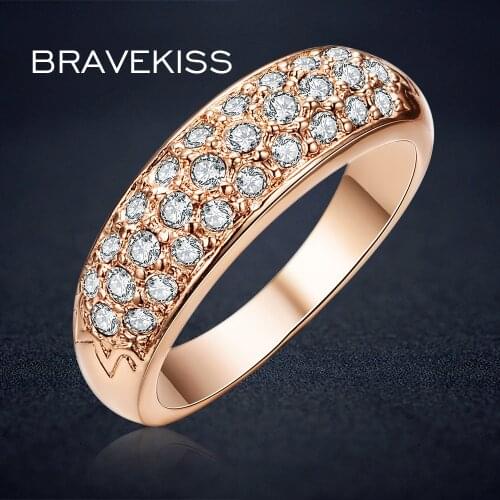 BRAVEKISS bridal wedding bands crystal engagement rings rose gold color rhinestone micro pave rings women bijoux BJR0084A