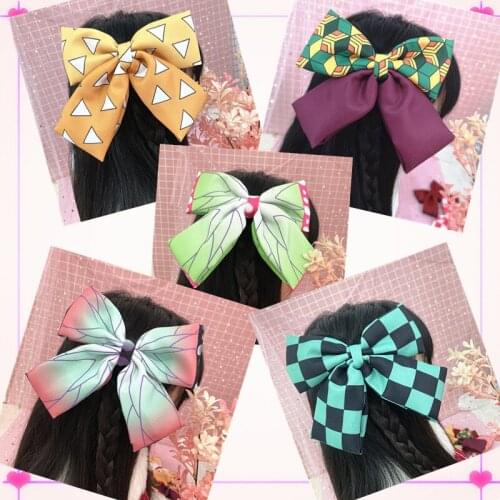 10Pcs/lot Anime Demon Slayer: Kimetsu No Yaiba Tanjirou Kamado Bow-knot Hair Tie Bands Cosplay Cute Lovely Headwear Fans Gift