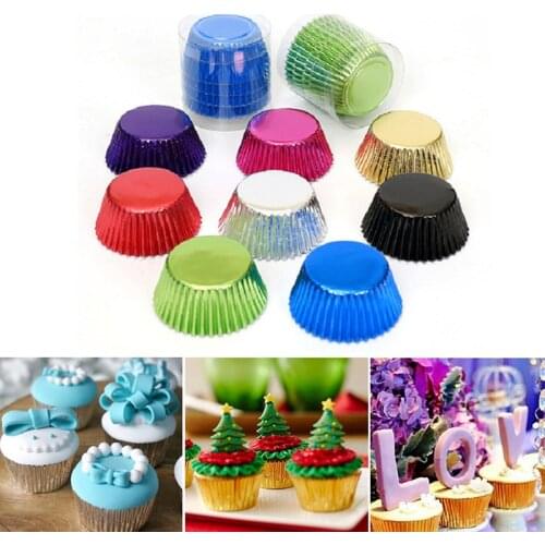 100pcs Rose Gold Foil Paper Cupcake Liner Gold/Silver/Red/Blue/Black tulip Pure Color baking muffin Cupcake Wrappers case holder
