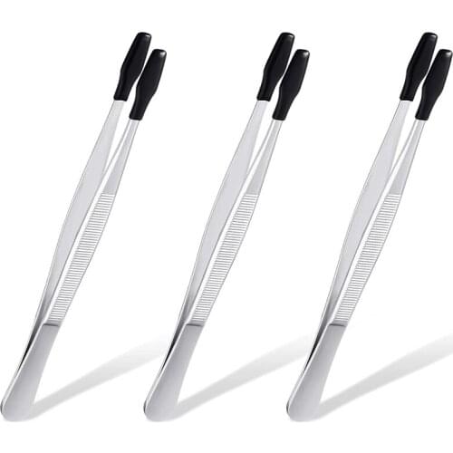 3Pcs Stainless Steel Tweezers Flat Tips Tweezers Coated Tweezers Marring Tweezers For Jewelry Craft Work-Black