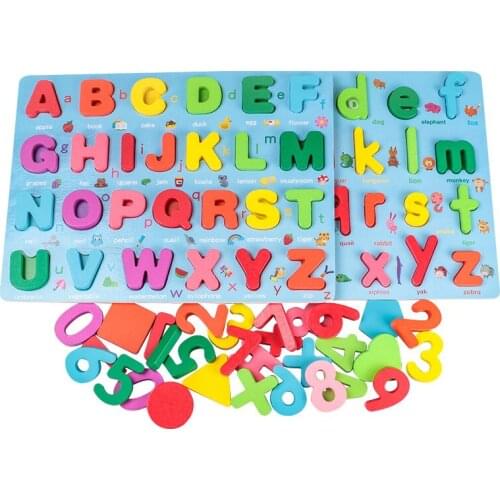 3D Wooden Early Learning Cognitive Board Digital Alphabet Geometric Shape Puzzle Kids Cartoon Colorful Puzzle Educational Toys