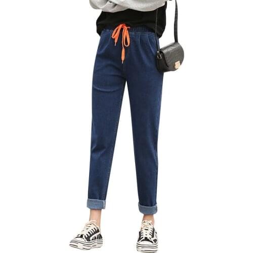 7XL 8XL Plus Size Drawstring Elastic Waist Boyfriend Jeans For Women Long Harem Pants Women Casual Loose Denim Mom Jeans C6872