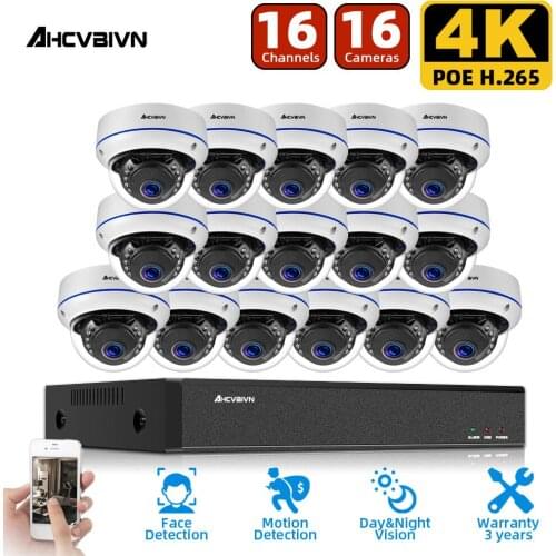 AHCVBICN 8MP NVR kit 16CH Video Surveillance IP camera Set Indoor Home CCTV Security Camera System Kit 4K 8CH POE NVR XMEYE