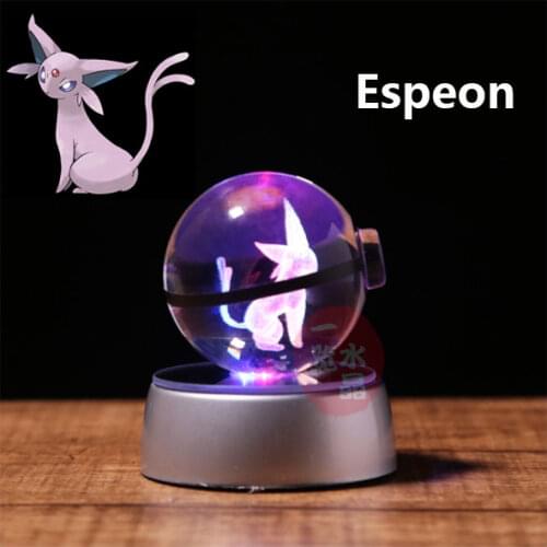 Anime Pokemon Laser Pokeball 3D Crystal Ball Engraving Sylveon model with LED Light kids gifts