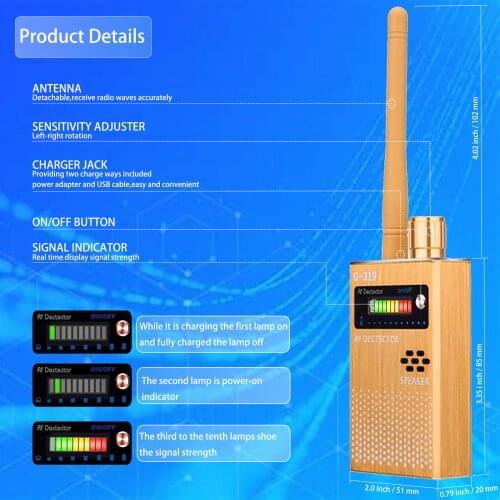 RF Signal Detection Anti-Spy Wireless Camera Lens GSM Tracker Finder Signal Scanner Detector 1MHz-8GHz