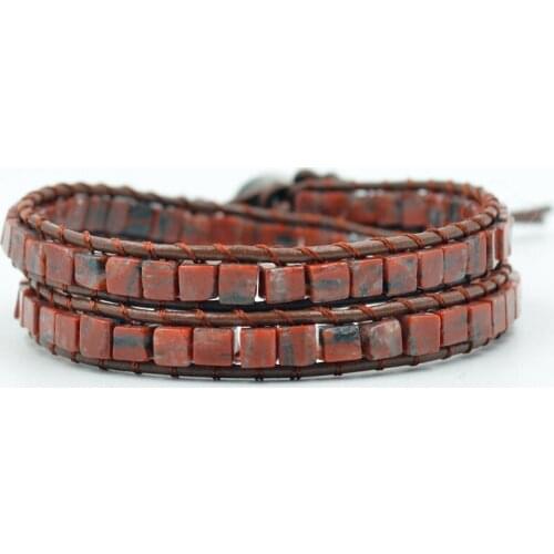 Asingeloo Handmade Natural Beads Stone Bracelets Leather 2 Wrap Wax Thread Bangle for Women Men Jewelry Bracelet