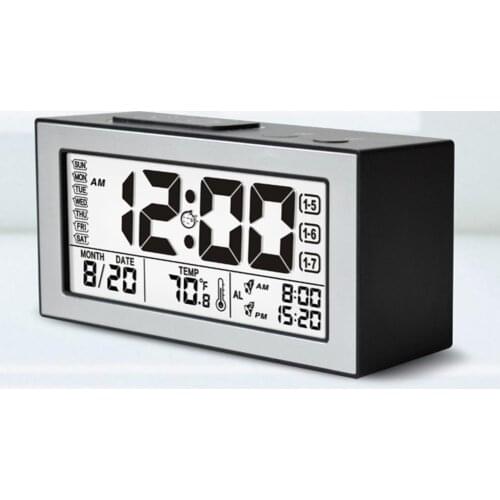 Household Large Screen Silent Temperature Date Display Alarm Clock with Light