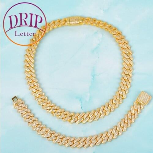 Solid 14mm Miami Cuban Choker Square Link Necklace $ Bracelet Gold Color Iced Out Cubic Zircon Rock Hip Hop Style Mens Jewelry