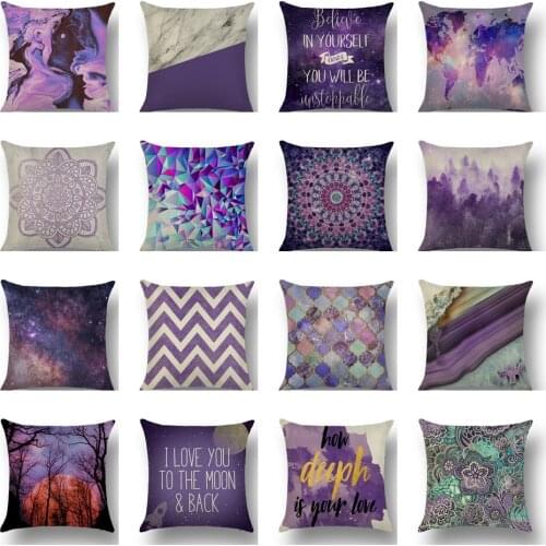 Purple Starry Sky Cushion Cover Ink Geometric Mandala Throw Pillows Cover Car Sofa Home Decorative Map Linen Pillow Case 45*45CM